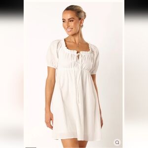 Cottonwood Sweetheart Puff Sleeve Linen Mini Dress White 16 NWT